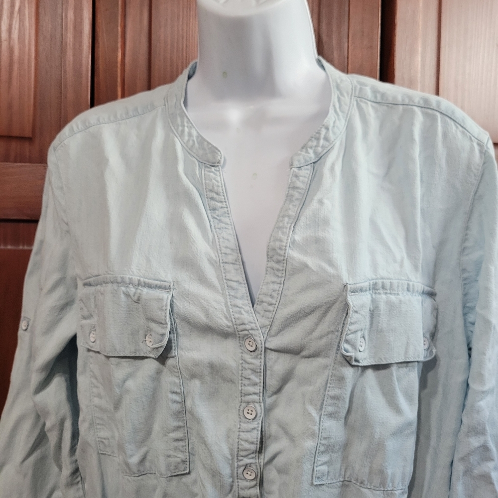 GAP Light Blue Button Up Workwear Style Dress Cinched Waist | Size Medium - Picture 2 of 12